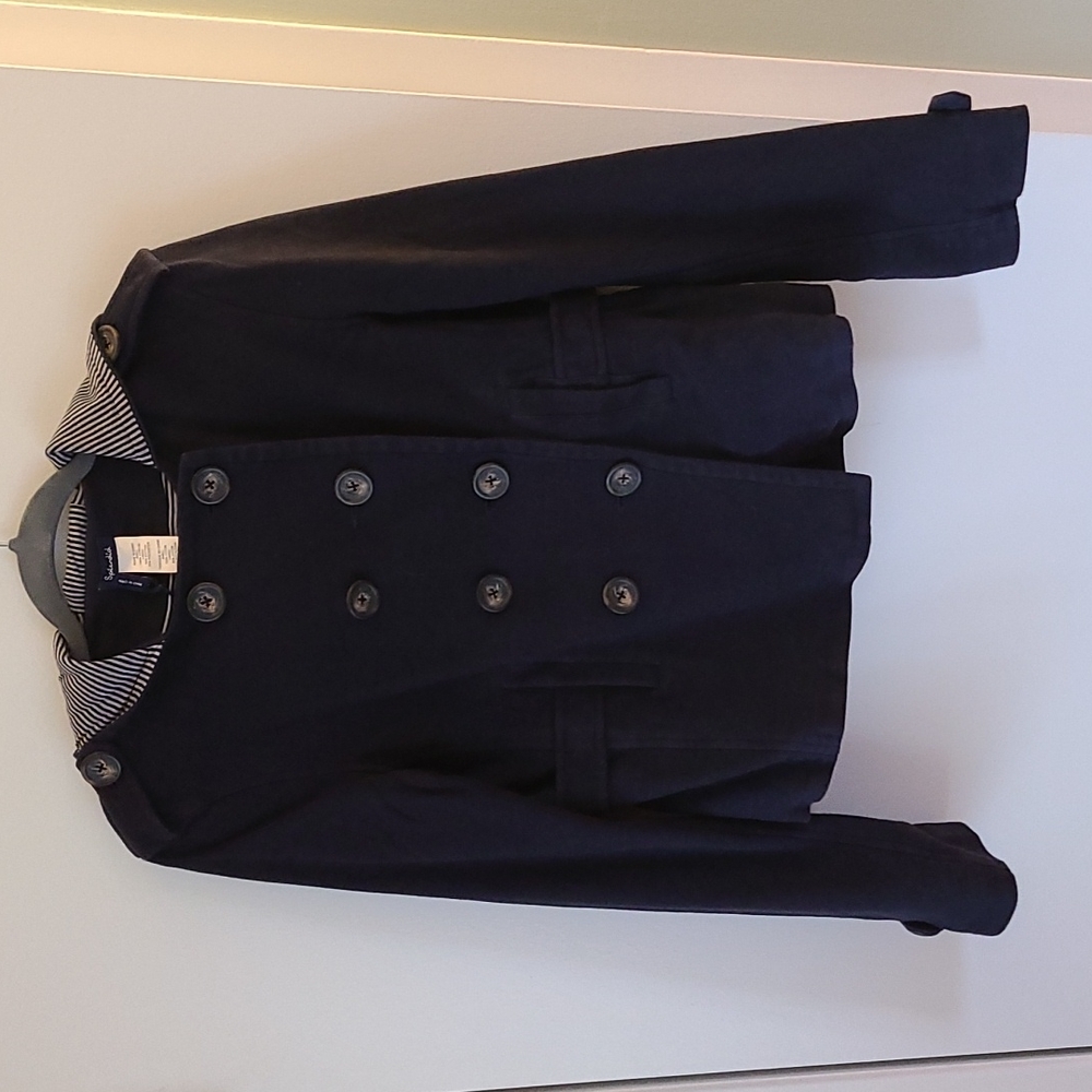 Splendid Navy Double Breasted Jacket with Hood Size Large